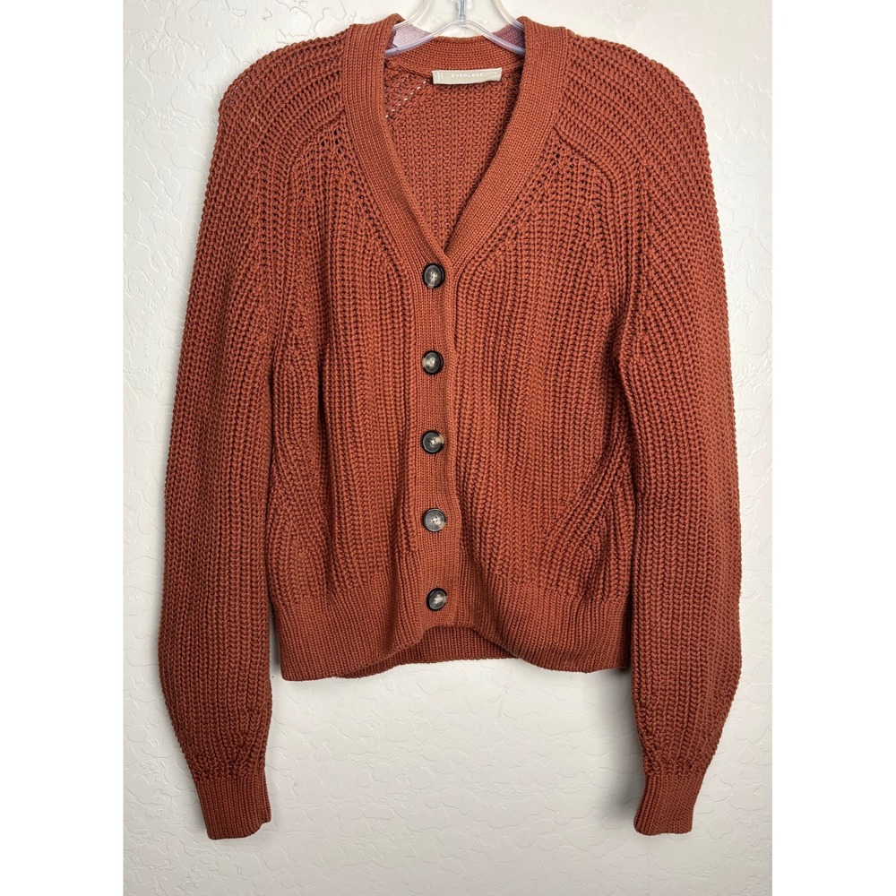 Everlane Women Texture Cotton Cardigan Rust Orange V-Neck Button Small 2903